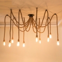 Industrial Style Multi Light Pendant Nature Rope 10 Light Hanging Lamp for Restaurant