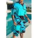 Guys Freestyle Set Printed Crew Neck Short-sleeved Loose Shorts Two Piece Set