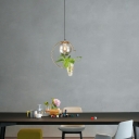 Industrial Style Globe Shade Pendant Light Glass 1 Light Plants Decorative Hanging Lamp, without Plants