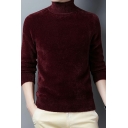 Daily Men's Sweater Solid Color High Neck Long-Sleeved Slim Fitted Pullover Sweater
