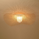 Asian Style 1-Light Bamboo Shade Semi Flush Mount Sputnik Ceiling Light for Sitting Room
