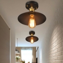 Single Light Wrought Iron Semi Flush Light Black Metal Ceiling Light for Sitting Room
