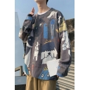 Lovely Sweater Cartoon Printed Round Neck Long-sleeved Baggy Sweater for Guys