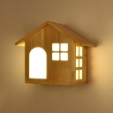 House Shape Wall Sconce Light Creative Modern Dimmable Wood Shade Wall Light for Courtyard