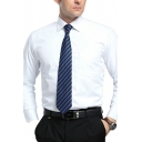 Business Mens Shirt Pure White Breast Pocket Button Closure Turn-Down Collar Slim Long Sleeve Shirt