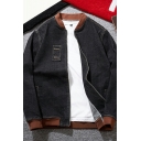 Street Look Jacket Ribbed Stand Collar Rib Bottom Zip Closure Relaxed Fit Denim Jacket for Guys
