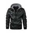 Popular Guys Jacket Plain Long Sleeves Relaxed Fitted Zipper Hooded Leather Jacket