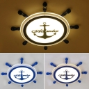 Mediterranean Acrylic Ceiling Light LED Energy-saving Lighting Cartoon Boat Rudder Flushmount Light for Children's Room