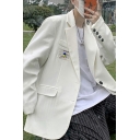 Simple Blazer Cartoon Patterned Suit Collar Flap Pocket Single Breasted Long Sleeve Relaxed Fit Blazer for Men