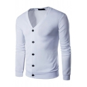 Freestyle Boy's Cardigan Solid Color V-Neck Slim Fitted Long Sleeve Button Closure Cardigan