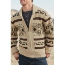 Guy's Elegant Cardigan Jacquard Pattern Relaxed Fitted Shawl Collar Long Sleeve Zip Fly Cardigan
