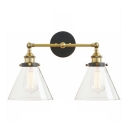 2 Bulbs Industrial Cone Wall Light Clear Glass Sconce Light in Black for Hallway