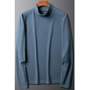Men Modern Sweater Solid Color Long Sleeves Mock Neck Relaxed Fitted Pullover Sweater
