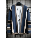 Cool Cardigan Color Panel Open Front Baggy Long Sleeve Cardigan for Men