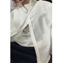 Trendy Shirt Plain Button Closure Lapel Collar Long-Sleeved Shirt for Guys