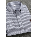 Vintage Mens Shirt Stripe Pattern Long-Sleeved Button Closure Pointed Collar Slim Fit Shirt