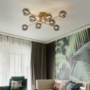 Modern Style Sputnik Semi Flush Mount Light Glass 8 Light Ceiling Light for Living Room