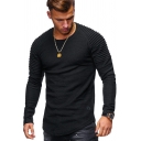 Sportive Guys T Shirt Whole Colored Wrinkled Detail Round Neck Fit Long Sleeve T Shirt