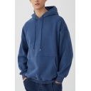 Casual Hoodie Solid Color Drawstring Loose Fit Long-Sleeved Hooded Sweatshirt for Men