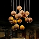 Goble Hanging Lamp 16 Lights Living Room Suspended Lighting Fixture in Wood