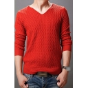 Basic Men's Sweater Solid Color Long Sleeve V-Neck Slim Fit Pullover Sweater