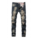 Urban Jeans Faded Washed Distressed Skinny Full Length Mid Rise Zip Fly Jeans for Men