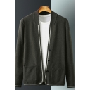 Chic Mens Cardigan Contrast Line Pocket Spread Collar Relaxed Long Sleeve Button Placket Cardigan