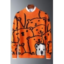 Dashing Sweater Cartoon Pattern Round Neck Rib Cuffs Long Sleeve Relaxed Sweater for Men