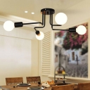 Industrial Minimalist Bare Bulb Semi Flush Mount Light Metal Angled Tangle Flush Ceiling Lights in Black
