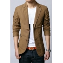 Trendy Mens Suit Solid Color Lapel Collar Button Fly Round Bottom Welt Pockets Slim Cut Blazer