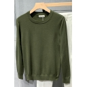 Boys Vintage Sweater Pure Color Ribbed Hem Long Sleeve Round Collar Regular Knitted Sweater