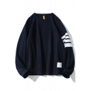 Hot Boys Sweatshirt Arm Striped Printed Loose Fitted Round Neck Long-Sleeved Sweatshirt