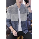 Popular Cardigan Contrast Color Stand Collar Relaxed Fitted Long-Sleeved Zip Down Cardigan for Boys