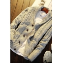 Leisure Cardigan Solid Color Cable Knit Long Sleeve Button Up Shawl Collar Fitted Cardigan for Men