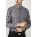 Basic Mens Shirt Button up Solid Color Long-Sleeved Turn down Collar Slim Fit Shirt