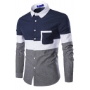 Trendy Shirt Striped Pattern Turn-down Collar Chest Pocket Button up Long-Sleeved Regular Fit Shirt for Men