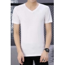 Comfy Mens T Shirt Whole Colored V-Neck Slim Fitted Short Sleeve T Shirt