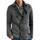 Guys Formal Cardigan Solid Color Double Button Collar Long Sleeves Cardigan