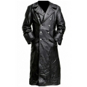 Chic Mens Leather Jacket Plain Lapel Collar Long Sleeves Pocket Detail Button Closure Leather Jacket