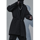 Fashion Guys Coat Solid Big Pocket Color Lapel Collar Long-Sleeved Loose Waist Lace Up Trench Coat