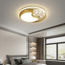 Minimalist Black/Gold LED Feather Circular Ceiling Light Iron Flush Mount for Living Room