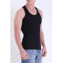 Edgy Vest Solid Color Crew Neck Slim Fitted Sleeveless Tank Top for Men