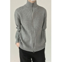 Men Stylish Cardigan Solid Color Stand Collar Full Zip Long Sleeve Relaxed Fit Cardigan