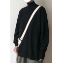 Men Freestyle Sweater Solid Color High Collar Rib Cuffs Long-Sleeved Loose Sweater