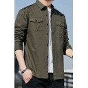 Edgy Mens Shirt Button Closure Pure Color Long Sleeves Turn down Collar Fitted Shirt