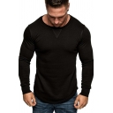 Trendy T-Shirt Plain Round Neck Long Sleeve Slim T-Shirt for Men