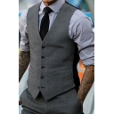 Business Plain Mens Suit Vest V-Neck Welt Pocket Button Closure Regular Fit Suit Vest