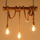 Rustic Stylish Bare Bulb Island Light Wood Rope Island Pendant in Flaxen for Bar