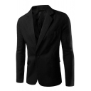 Creative Blazer Solid Color Suit Collar Flap Pocket Single Button Long-Sleeved Slim Blazer for Men
