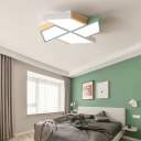 Windmill Shape Flush Ceiling Light Modern Wood and Acrylic Shade Light for Kid's Room
